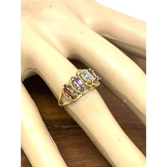 10k Yellow Gold Multi Color Gemstone Cubic Zirconia Estate Women's Size 6.75 - Picture 6 of 14